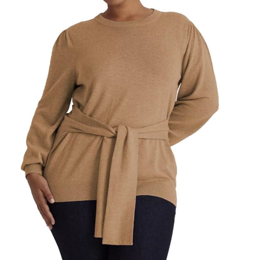 LAUREN Ralph Lauren Plus Size Belted Cotton-Blend Sweater Camel ( 3X )